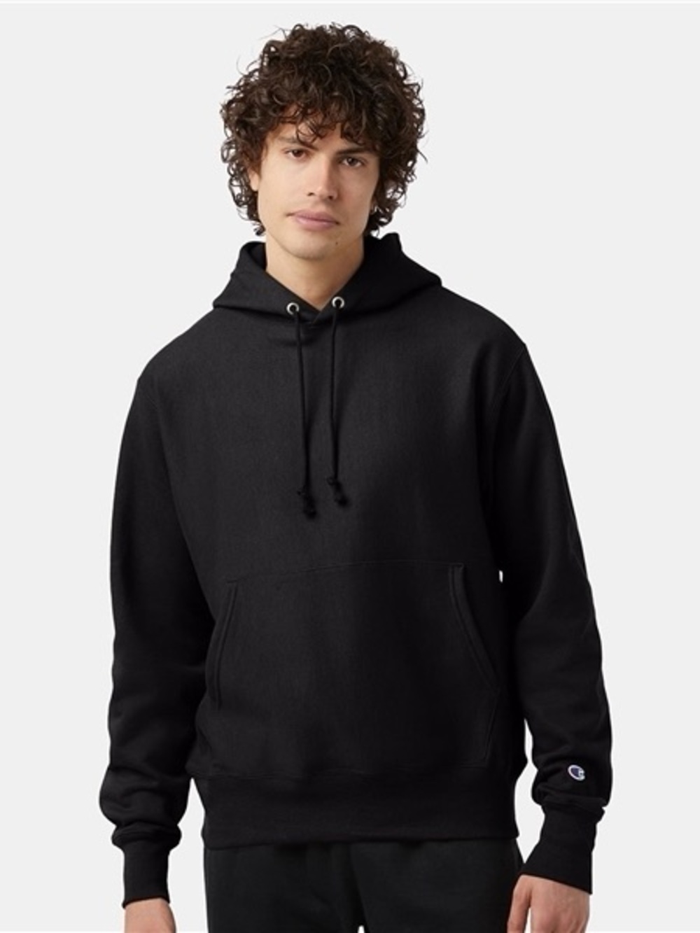 Champion Black Pullover Hoodie with Kangaroo Pocket